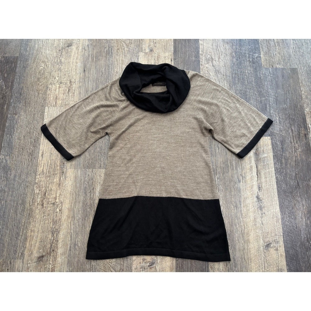 The Limited Cowl Neck Color Block Short Sleeve Sweater Tan Black XS